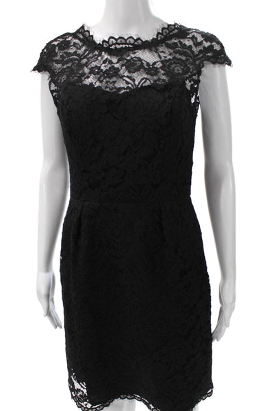 Shoshanna Women Sheath Black Floral Round Neck Short Sleeve Size 4