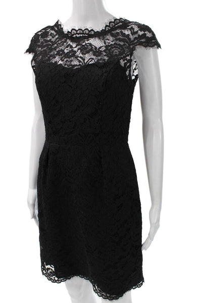 Shoshanna Women Sheath Black Floral Round Neck Short Sleeve Size 4
