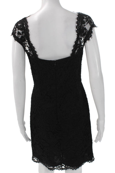 Shoshanna Women Sheath Black Floral Round Neck Short Sleeve Size 4