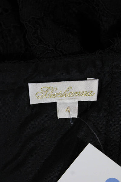 Shoshanna Women Sheath Black Floral Round Neck Short Sleeve Size 4