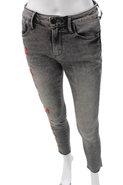 Driftwood Women Skinny Floral Gray Jeans Cotton Blend Button Size 26