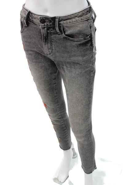 Driftwood Women Skinny Floral Gray Jeans Cotton Blend Button Size 26