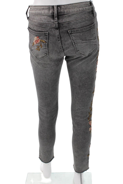 Driftwood Women Skinny Floral Gray Jeans Cotton Blend Button Size 26