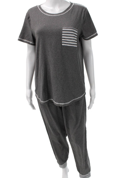 Ekouaer Womens Short Sleeve Round Neck Stretch Pajama Set Gray Size M