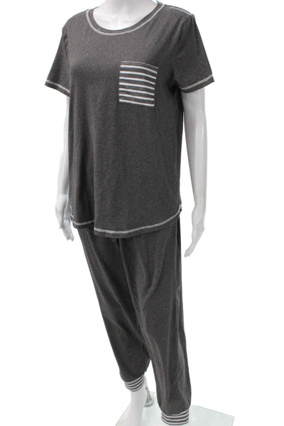 Ekouaer Womens Short Sleeve Round Neck Stretch Pajama Set Gray Size M