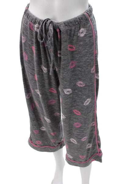 Splendid Womens Geometric Collared Long Sleeve Pajama Set Gray Size M