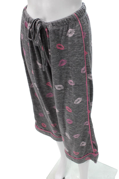 Splendid Womens Geometric Collared Long Sleeve Pajama Set Gray Size M