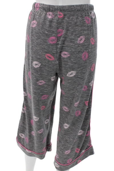 Splendid Womens Geometric Collared Long Sleeve Pajama Set Gray Size M