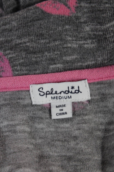 Splendid Womens Geometric Collared Long Sleeve Pajama Set Gray Size M