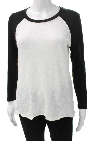 ATM Women Black Colorblock Jersey Crew Neck Long Sleeve Cotton T-Shirt Size S