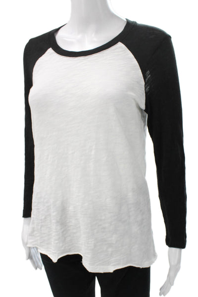 ATM Women Black Colorblock Jersey Crew Neck Long Sleeve Cotton T-Shirt Size S