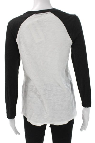 ATM Women Black Colorblock Jersey Crew Neck Long Sleeve Cotton T-Shirt Size S