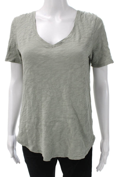 ATM Womens Basic V Neck Cotton Short Sleeve T-Shirt Green Size M
