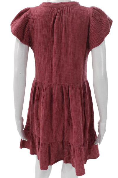 Nation LTD Women Trapeze Swing Dress Red V-Neck Short Sleeve Cotton Size S