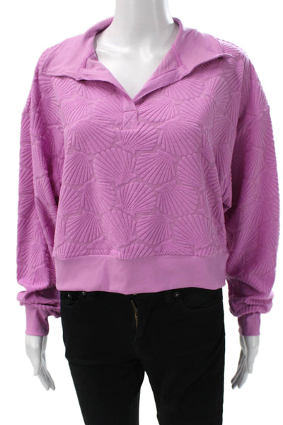 Beach Riot Women Pullover Pink Geometric Collared Long Sleeve Polyester Size S