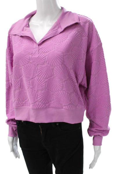 Beach Riot Women Pullover Pink Geometric Collared Long Sleeve Polyester Size S