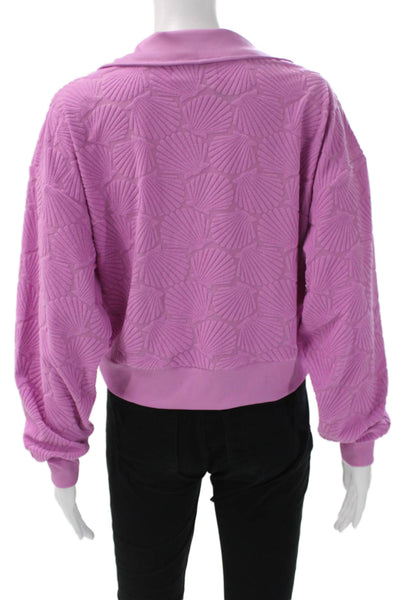 Beach Riot Women Pullover Pink Geometric Collared Long Sleeve Polyester Size S
