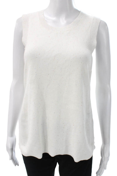 Cotton By Autumn Cashmere Women Tunic Sweater White Crewneck Sleeveless Size S