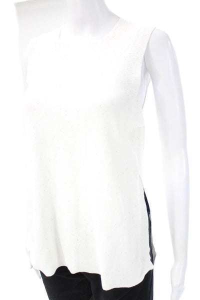 Cotton By Autumn Cashmere Women Tunic Sweater White Crewneck Sleeveless Size S
