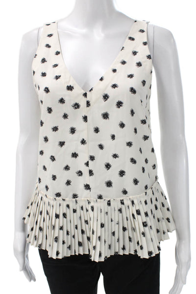 Rebecca Taylor Women Silk Floral V-Neck Sleeveless Blouse White Pullover Size 2