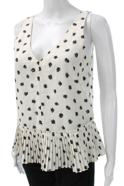 Rebecca Taylor Women Silk Floral V-Neck Sleeveless Blouse White Pullover Size 2