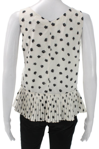 Rebecca Taylor Women Silk Floral V-Neck Sleeveless Blouse White Pullover Size 2