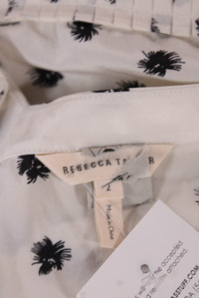Rebecca Taylor Women Silk Floral V-Neck Sleeveless Blouse White Pullover Size 2