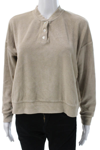 Donni Womens Henley Sweatshirt Beige Cotton Long Sleeve Button Size S