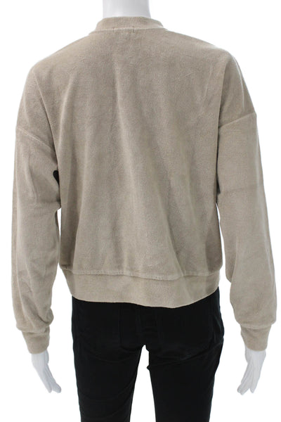 Donni Womens Henley Sweatshirt Beige Cotton Long Sleeve Button Size S
