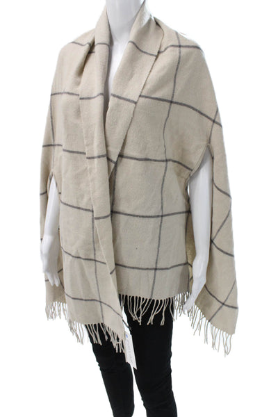 Madewell Women Beige Wool Check Cape V Neck Sleeveless Shawl Wrap Size One Size