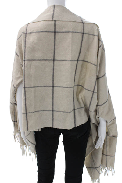Madewell Women Beige Wool Check Cape V Neck Sleeveless Shawl Wrap Size One Size