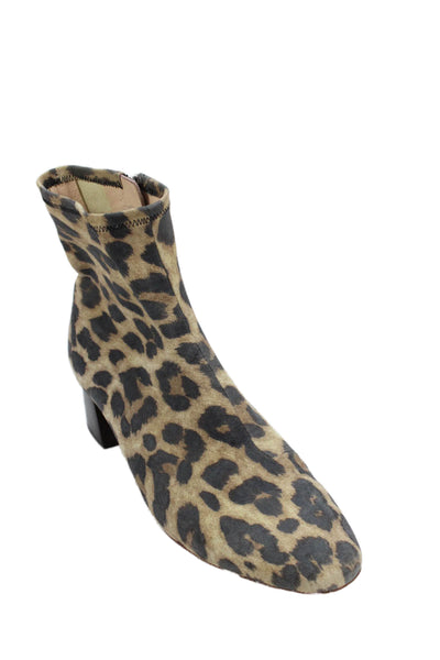 Loeffler Randall Womens Side Zip Block Heel Leopard Printed Booties Brown Size 7