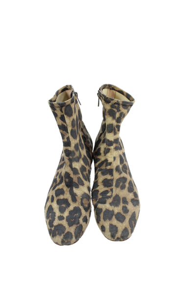 Loeffler Randall Womens Side Zip Block Heel Leopard Printed Booties Brown Size 7