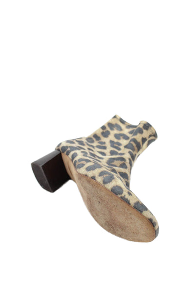 Loeffler Randall Womens Side Zip Block Heel Leopard Printed Booties Brown Size 7