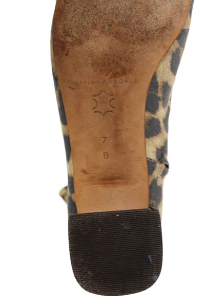 Loeffler Randall Womens Side Zip Block Heel Leopard Printed Booties Brown Size 7