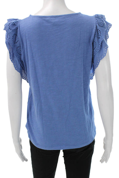 Boden Women Basic T-Shirt Blue Cotton Round Neck Cap Sleeve Size S