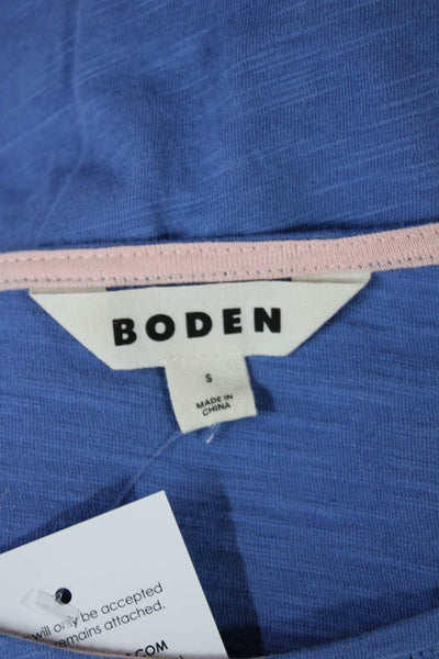 Boden Women Basic T-Shirt Blue Cotton Round Neck Cap Sleeve Size S