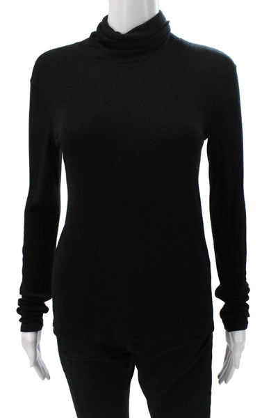 La Ligne Women Basic T Shirt Turtleneck Long Sleeve Black Viscose Size S