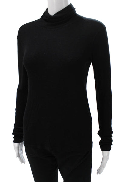 La Ligne Women Basic T Shirt Turtleneck Long Sleeve Black Viscose Size S