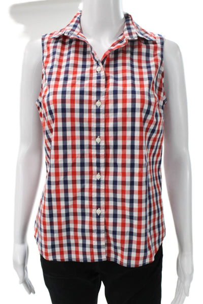 J Crew Womens Red Check Sleeveless Collared Button-Up Cotton Top Size S