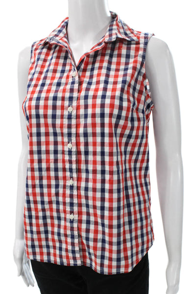 J Crew Womens Red Check Sleeveless Collared Button-Up Cotton Top Size S