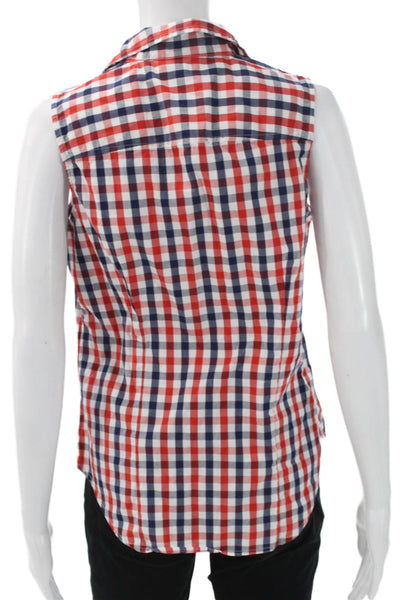J Crew Womens Red Check Sleeveless Collared Button-Up Cotton Top Size S