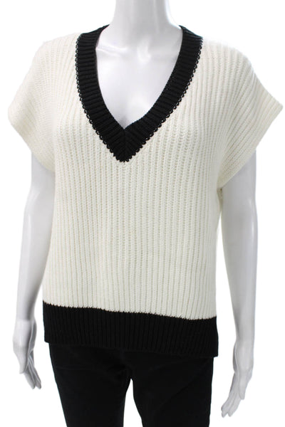 Fifteen Twenty Womens White V-Neck Acrylic Sleeveless Sweater Vest Size S