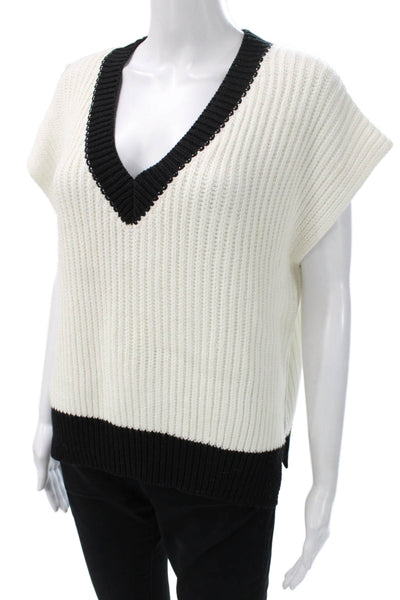Fifteen Twenty Womens White V-Neck Acrylic Sleeveless Sweater Vest Size S