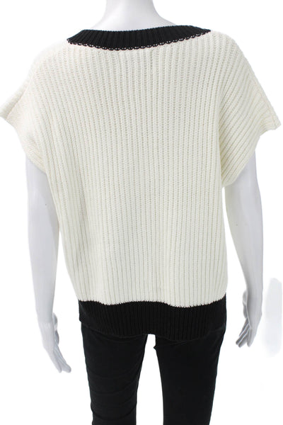 Fifteen Twenty Womens White V-Neck Acrylic Sleeveless Sweater Vest Size S