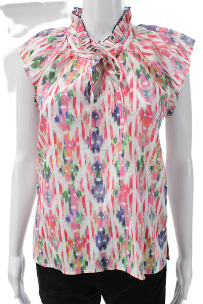 Dylan Womens Multicolor Cotton High Neck Sleeveless Geometric Blouse Size S