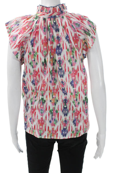 Dylan Womens Multicolor Cotton High Neck Sleeveless Geometric Blouse Size S