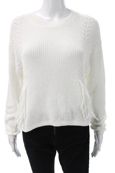 27 Miles Women Pullover Sweater White Cotton Crew Neck Long Sleeve Size S