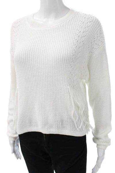27 Miles Women Pullover Sweater White Cotton Crew Neck Long Sleeve Size S