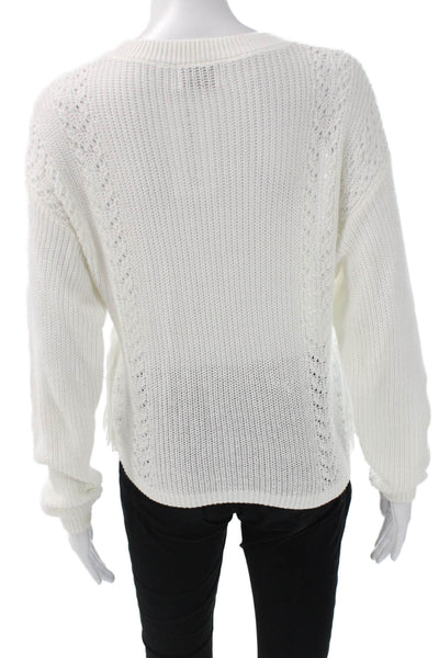 27 Miles Women Pullover Sweater White Cotton Crew Neck Long Sleeve Size S